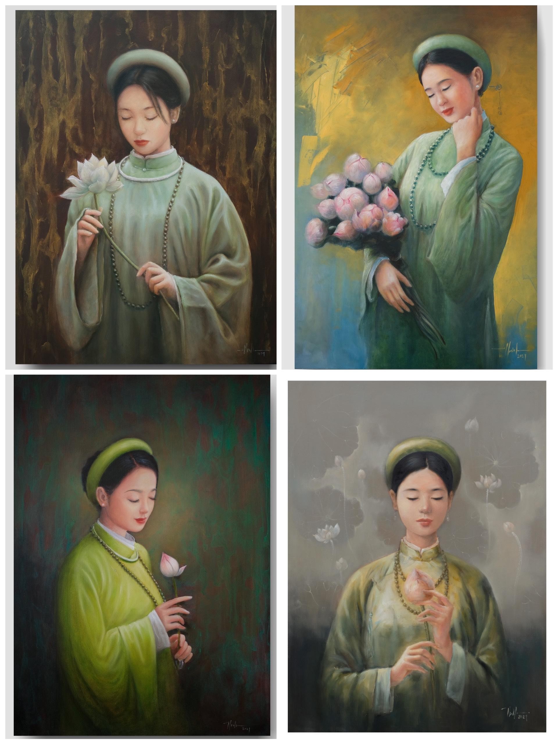 Bộ tranh thiếu nữ và hoa sen làm mê đắm lòng người của chàng họa sĩ Bắc Giang ảnh 4