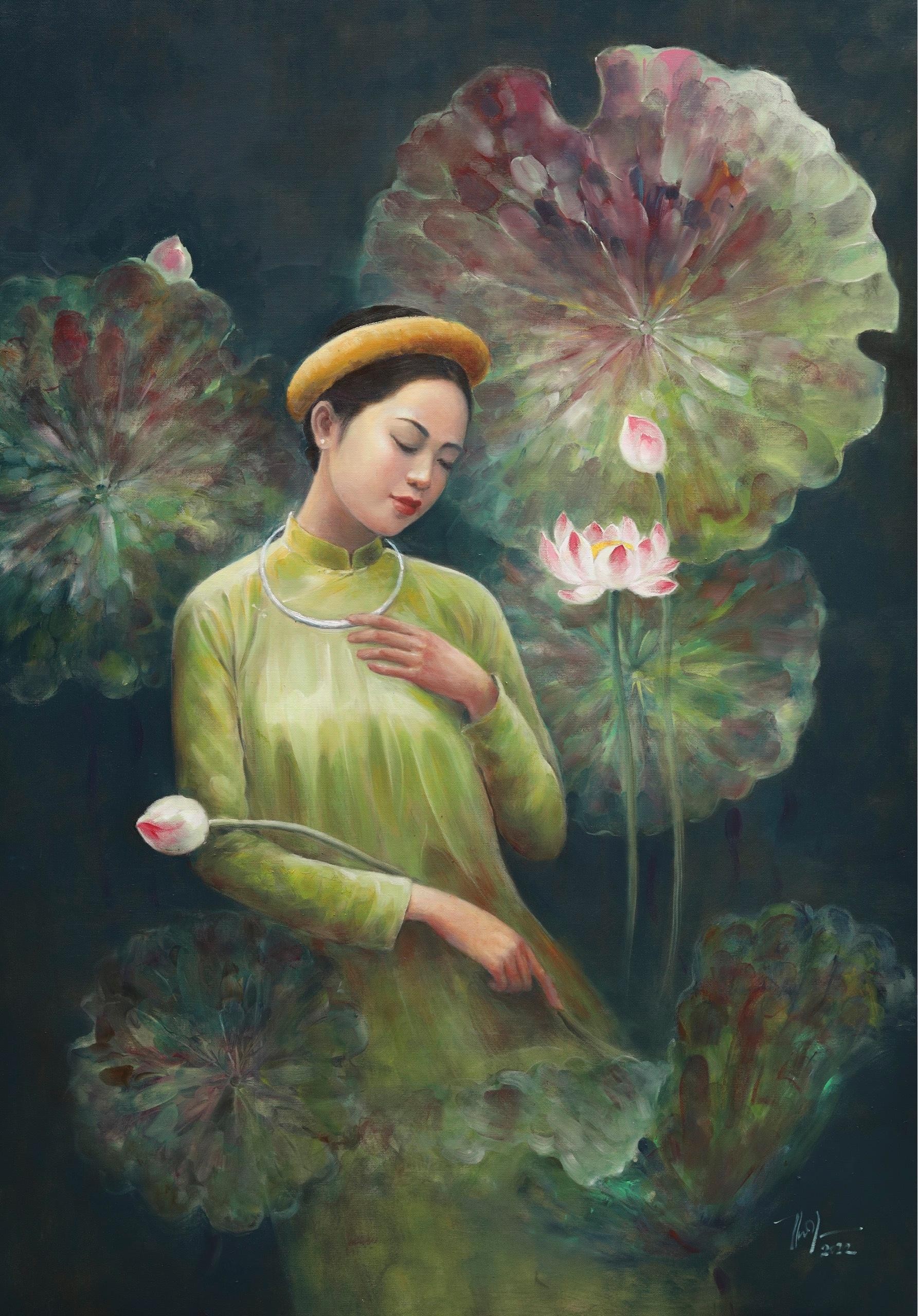 Bộ tranh thiếu nữ và hoa sen làm mê đắm lòng người của chàng họa sĩ Bắc Giang ảnh 5