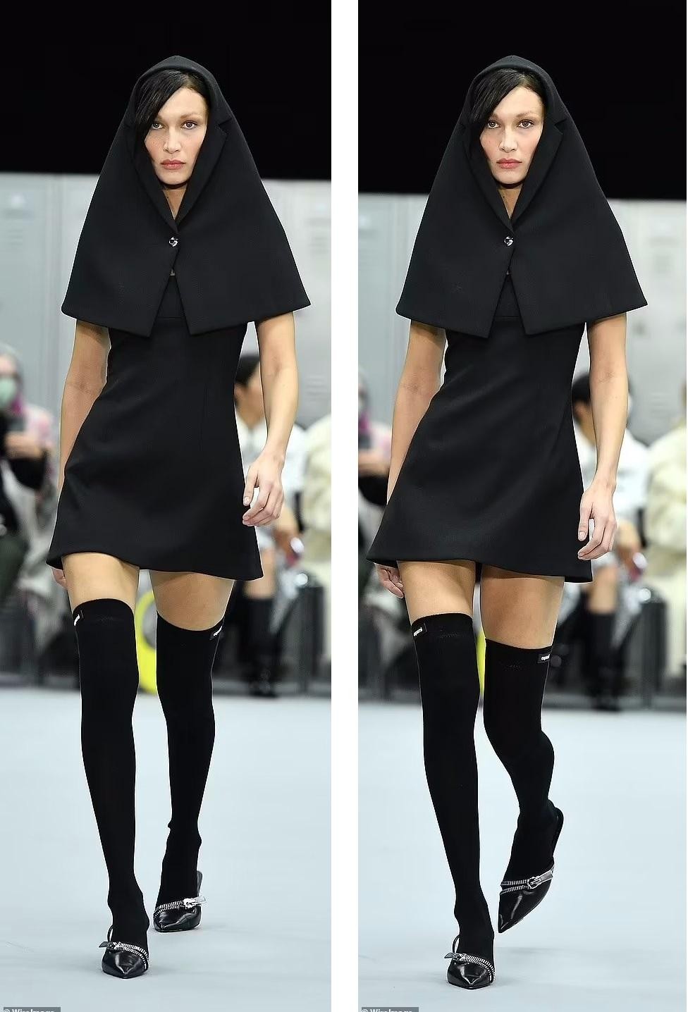 Bella Hadid mặc váy xuyên thấu lộ ngực trần, đọ dáng với chị gái Gigi trên sàn catwalk ảnh 5