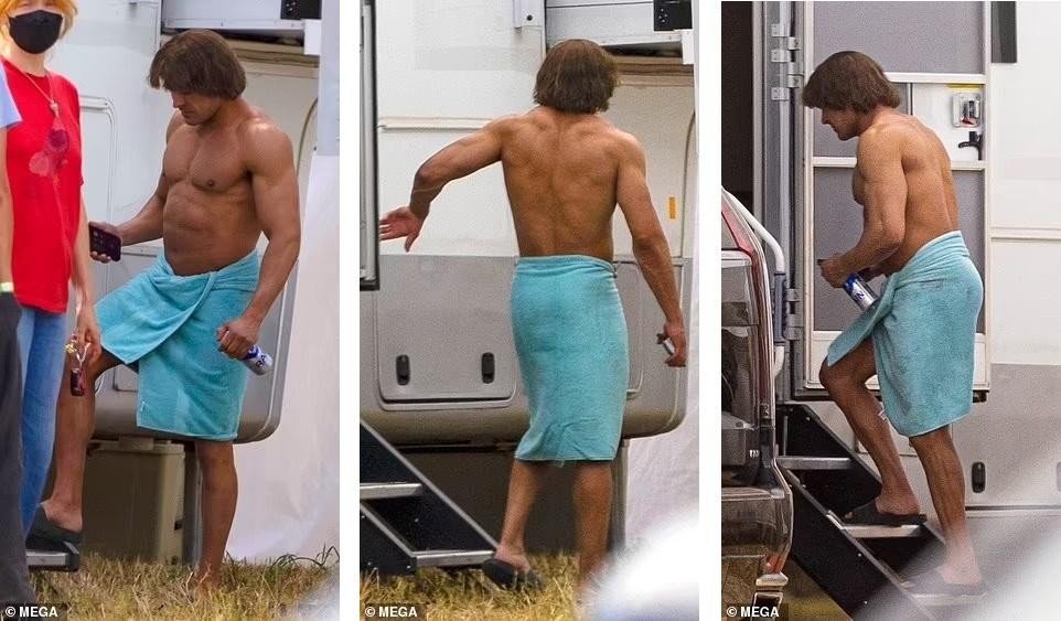 Zac Efron quấn khăn tắm đi quanh phim trường, ngoại hình khó nhận ra ảnh 2