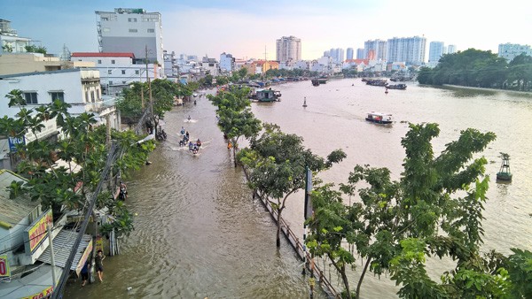 Mưa lớn kết hợp triều cường, đường phố Sài Gòn thành ‘sông’ ảnh 2
