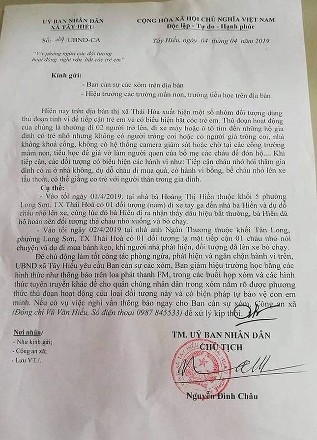 Nghệ An: Ra thông báo phòng ngừa hoạt động bắt cóc ảnh 2