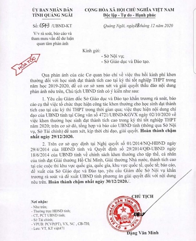 Vụ thu hồi 3,5 tỷ tiền thưởng: Quảng Ngãi rà soát hỏa tốc, Bộ GD&ĐT lên tiếng ảnh 1