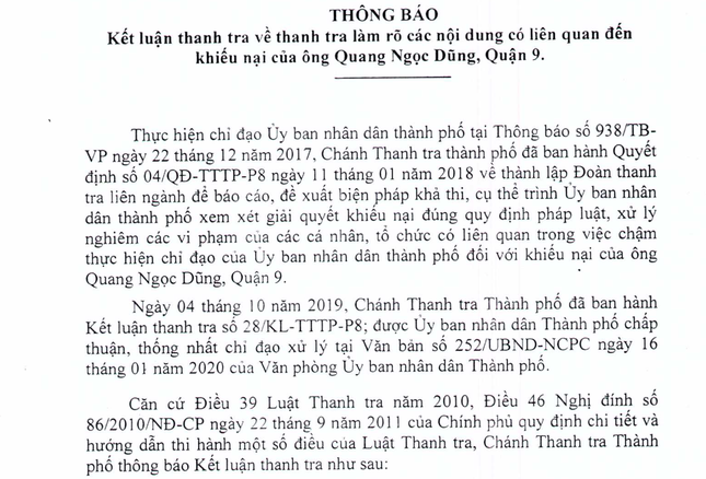 Chủ tịch TPHCM chỉ đạo xử lý một số tổ chức, cá nhân ở UBND quận 9 ảnh 1