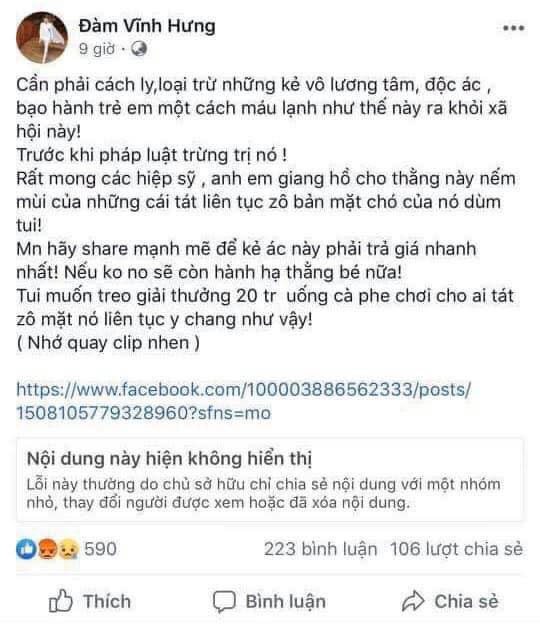 Facebook Đàm Vĩnh Hưng kích động bạo lực, vi phạm pháp luật cần bị xử lý ảnh 2