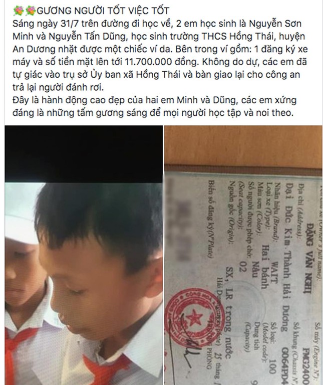 Nhặt được ví trên đường về nhà, học sinh bàn giao công an ảnh 2