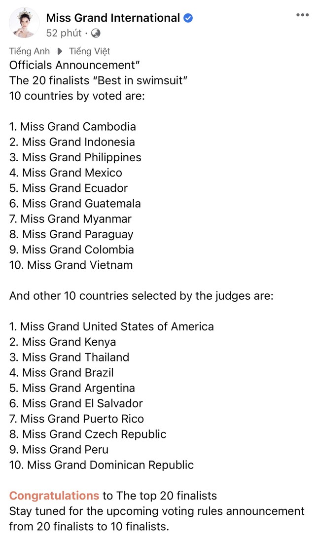 Á hậu Ngọc Thảo lọt top 20 trình diễn bikini tại Miss Grand nhờ bình chọn của khán giả ảnh 1