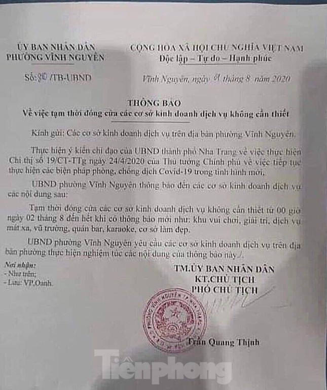 Nha Trang thu hồi thông báo đóng cửa kinh doanh vì dịch COVID-19 của phường ảnh 1