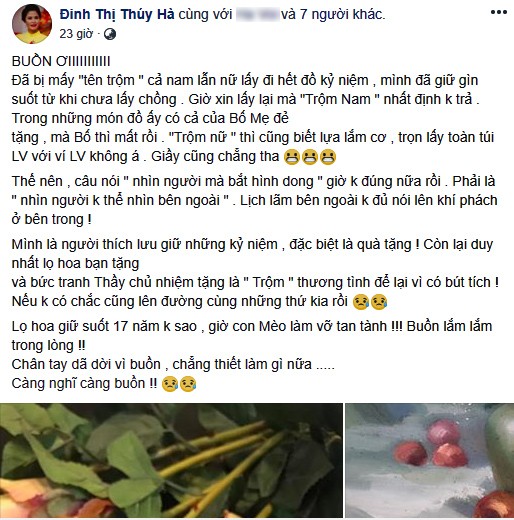 Diễn viên Thúy Hà bị trộm đột nhập nhà, lấy hết đồ hiệu và vật kỷ niệm ảnh 1
