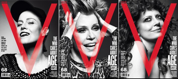 Trang bìa tạp chí V, gương mặt thể hiện: Sigourney Weaver, Jane Fonda, Susan Sarandon, nhiếp ảnh gia Inez van Lamsweerde & Vinoodh Matadin