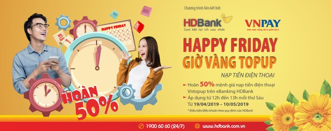 12h trưa thứ 6, nạp tiền điện thoại hoàn 50% giá trị tại HDBank ảnh 1