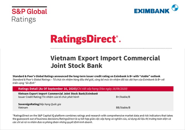 S&P Global giữ nguyên mức tín nhiệm B+ và triển vọng ‘ổn định’ đối với Eximbank ảnh 1