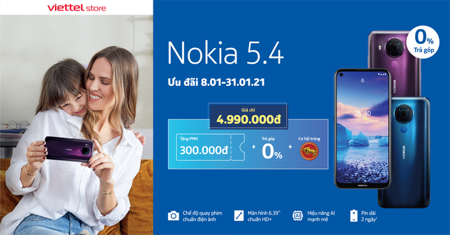 Viettel Store giảm ngay 300.000đ cho Nokia 5.4, cơ hội trúng Trâu vàng trị giá 6 triệu đồng ảnh 1