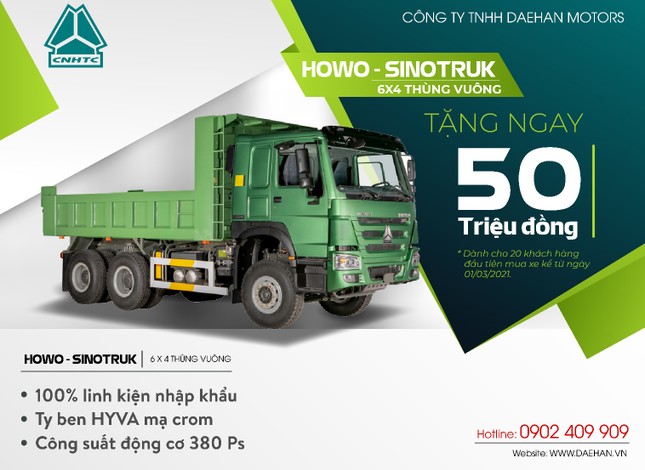 Daehan Motos ưu đãi đặc biệt 50 triệu đồng cho xe Ben Howo – Sinotruk 6x4 ảnh 1