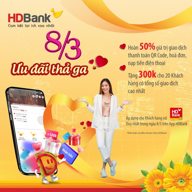 HDBank ưu đãi hàng loạt dịch vụ, quà tặng đến khách hàng dịp 8/3 ảnh 1