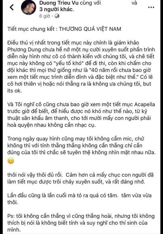 Dương Triệu Vũ 'tố' danh ca Phương Dung chấm thi thiếu công bằng ảnh 1