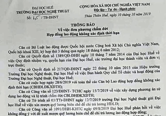 ĐH Nghệ thuật Huế cắt hợp đồng giảng viên: Cầm ‘sổ đỏ’ không ‘cứu’ nổi NLĐ ảnh 1