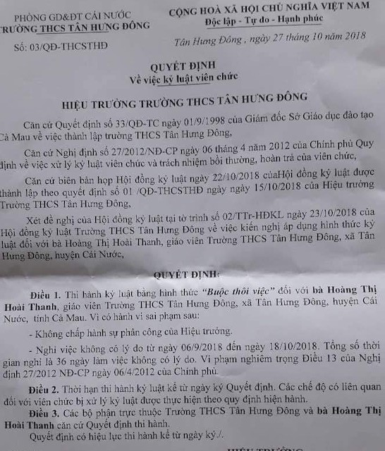 Nữ giáo viên bị buộc thôi việc vì không chịu...làm nhân viên ảnh 1