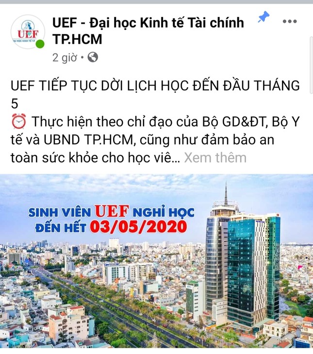 Trường đại học đầu tiên tại TP.HCM cho sinh viên nghỉ học đến tháng 5 tránh dịch Covid-19 ảnh 1