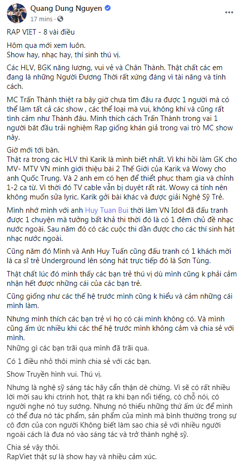 Đạo diễn Nguyễn Quang Dũng nói về “Rap Việt“: “Nghệ sĩ sáng tác hãy cẩn thận, dè chừng“ ảnh 2