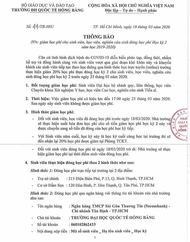 Một số trường Đại học giảm học phí cho sinh viên do ảnh hưởng của dịch COVID-19 ảnh 1