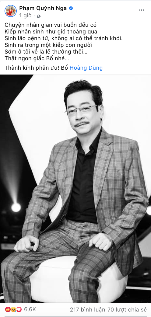Người hâm mộ và nhiều nghệ sĩ bày tỏ sự tiếc thương tại trang Facebook của cố NSND Hoàng Dũng ảnh 4