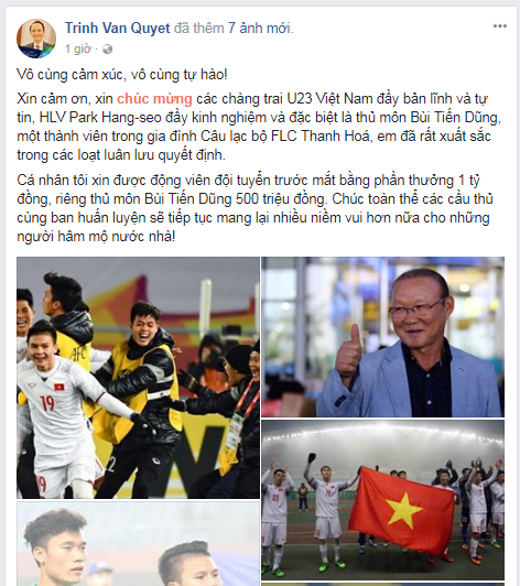 Hàng loạt doanh nghiệp thưởng tiền tỷ cho U23 Việt Nam ảnh 1