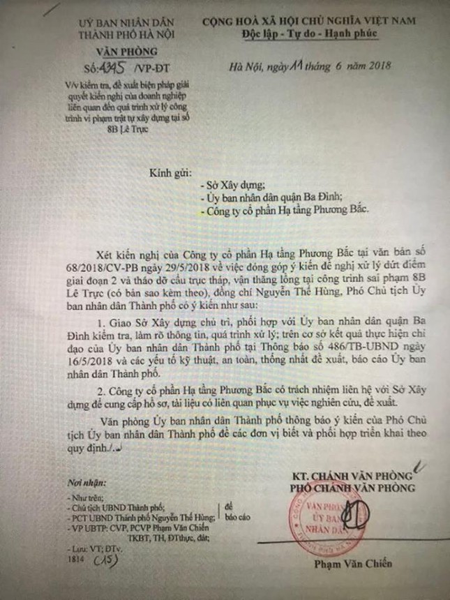 Xem xét phương án xử lý dứt điểm cao ốc sai phép 8B Lê Trực ảnh 1