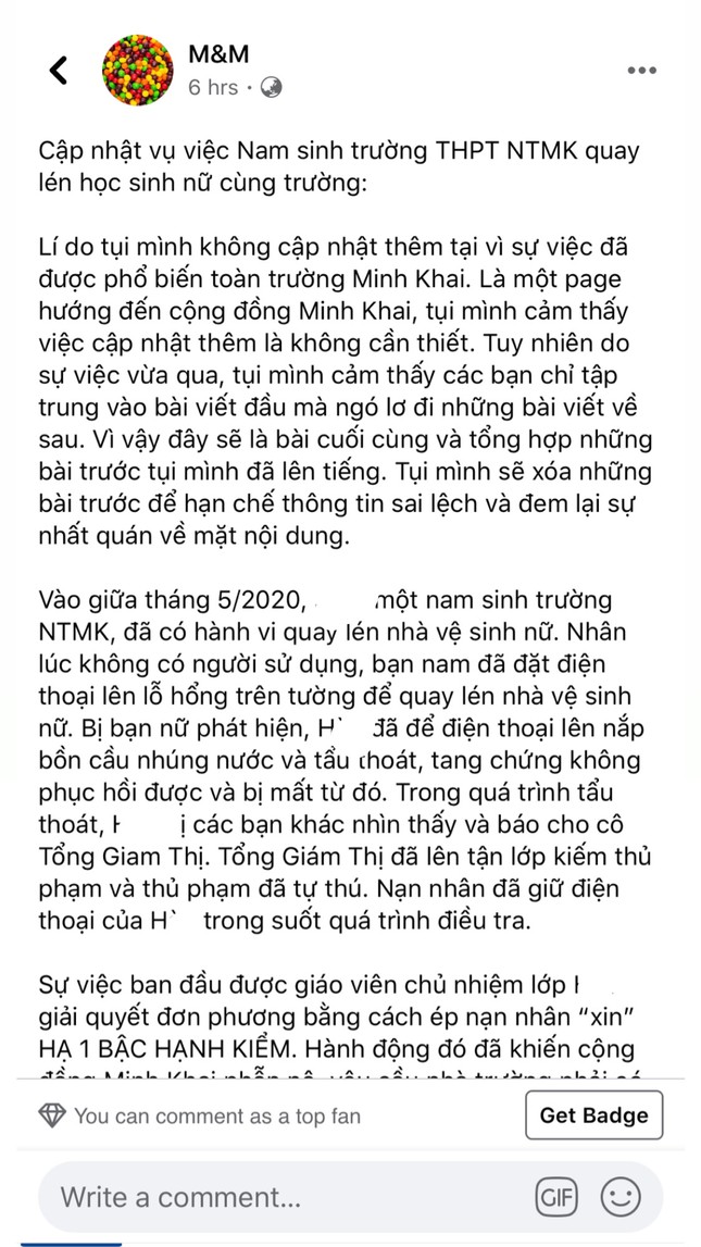 Sự việc quay lén WC nữ trường THPT Nguyễn Thị Minh Khai: Nạn nhân và thủ phạm lên tiếng ảnh 2
