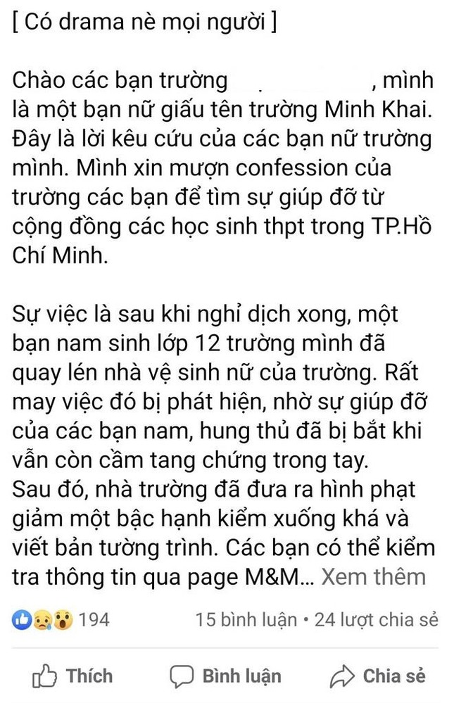 Sự việc quay lén WC nữ trường THPT Nguyễn Thị Minh Khai: Nạn nhân và thủ phạm lên tiếng ảnh 3