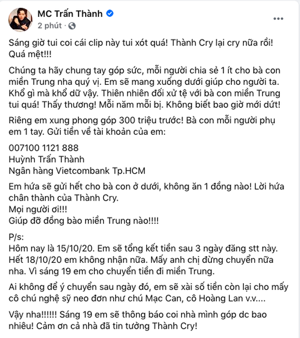 Thủy Tiên kêu gọi được hơn 30 tỷ đồng, Trấn Thành tiếp bước gây quỹ cứu trợ miền Trung ảnh 3