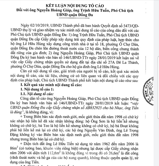 Vụ chết vẫn xác nhận đất đai ở Hà Nội: 2 phó Chủ tịch quận bị nhắc nhở ảnh 1