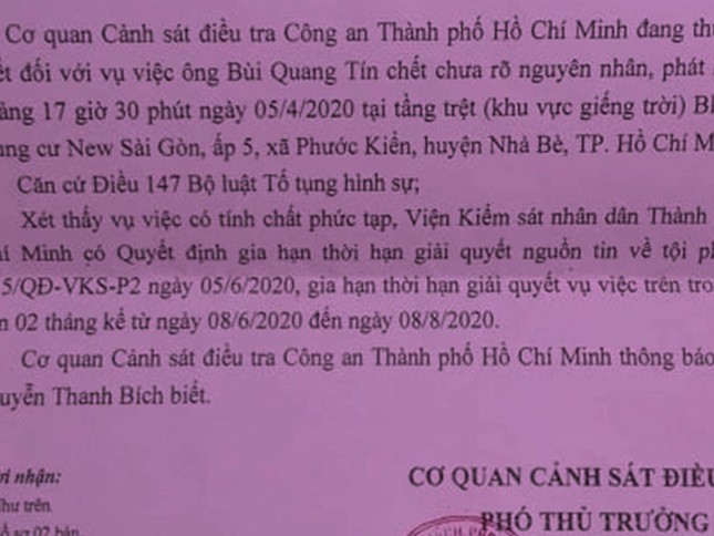 Gia hạn giải quyết vụ tiến sĩ Bùi Quang Tín rơi lầu tử vong ảnh 1