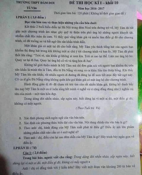 'Ca sĩ Mỹ Tâm hát cùng chàng trai khiếm thị' vào đề thi Văn ảnh 1