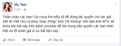 Mỹ Tâm gỡ bỏ ca khúc vì bị tố vi phạm bản quyền ảnh 1