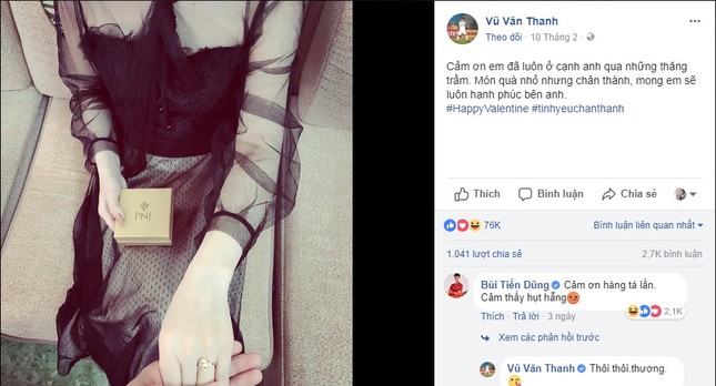 Văn Thanh U23 Việt Nam tặng bạn gái nhẫn kim cương dịp Valentine ảnh 1