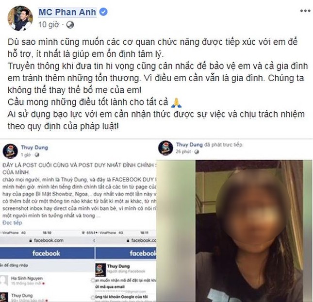 MC Phan Anh mong giúp nữ sinh tố MC Minh Tiệp bạo hành ổn định tâm lý ảnh 1