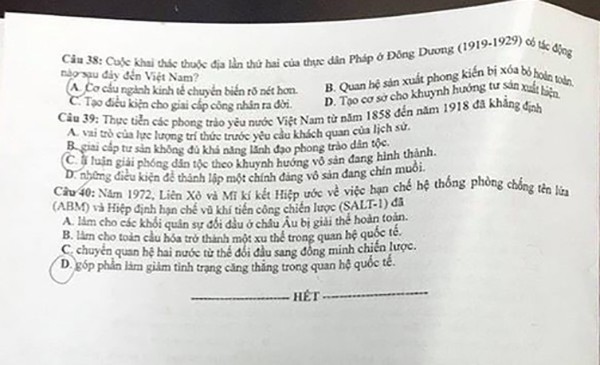 Đề thi, đáp án đầy đủ môn LỊCH SỬ tốt nghiệp THPT 2020 ảnh 4