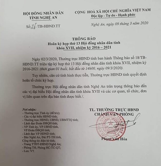 Covid-19 diễn biến phức tạp, Nghệ An hoãn kỳ họp thứ 13 HĐND tỉnh ảnh 1