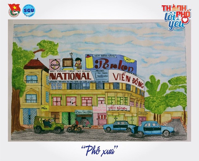 Đốn tim với loạt tranh ký họa “Thành phố tôi yêu” của sinh viên ĐH Sài Gòn ảnh 1