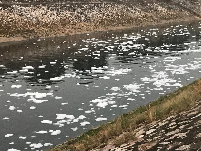 Hà Nội: Bất ngờ kênh dẫn nước Yên Sở bọt trắng như băng đổ ra sông Hồng - Ảnh 7.