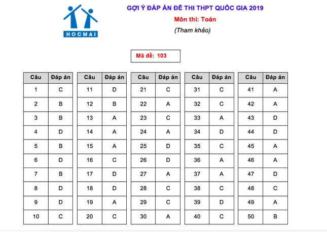 Gợi ý giải đề môn Toán thi THPT quốc gia 2019 ảnh 1