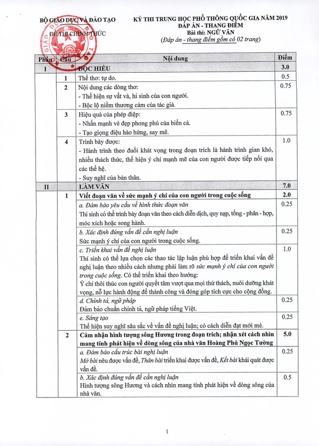 Chính thức công bố đề thi, đáp án môn Ngữ Văn thi THPT 2019 ảnh 5