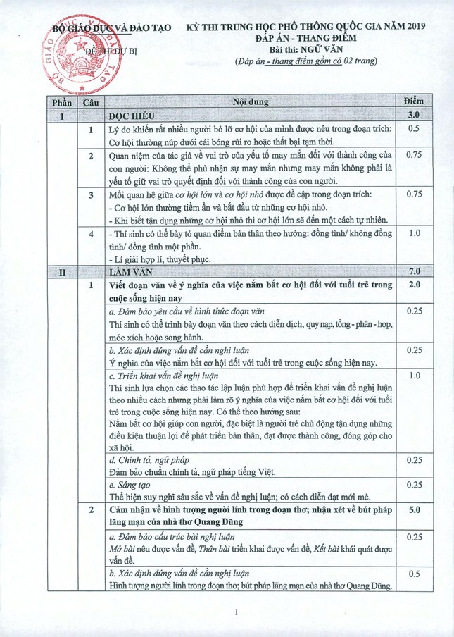 Chính thức công bố đề thi, đáp án môn Ngữ Văn thi THPT 2019 ảnh 2