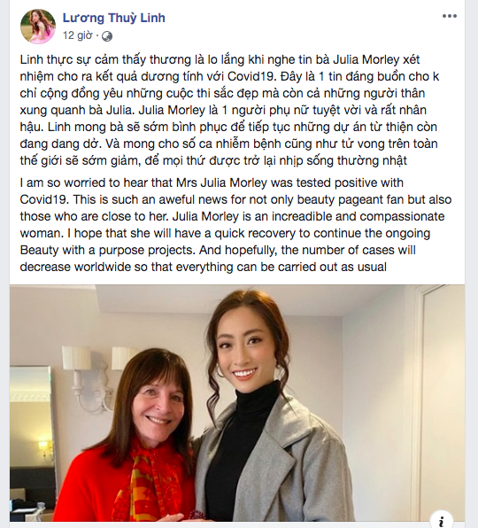 Hoa hậu Tiểu Vy, Lương Thuỳ Linh lo lắng khi Julia Morley mắc Covid-19 ảnh 2