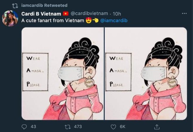 Cardi B chia sẻ bức tranh mang thông điệp chống dịch COVID-19 do fan Việt vẽ ảnh 2