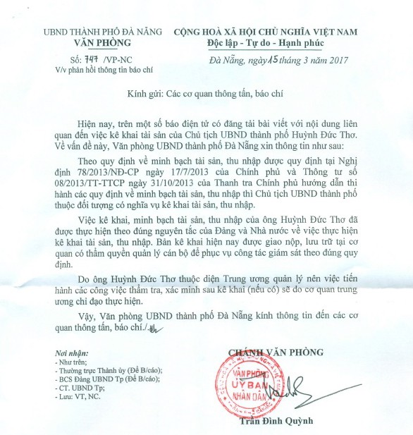 Đà Nẵng lên tiếng về tài sản của ông Huỳnh Đức Thơ ảnh 1