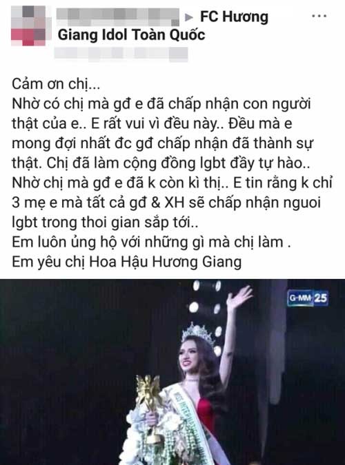 Hương Giang xúc động khi fan nói ‘Nhờ chị mà gia đình đã không kì thị' ảnh 1