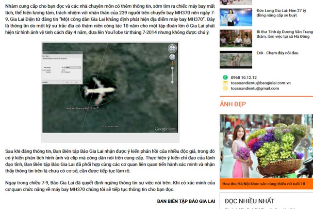 Thông tin phát hiện máy bay MH370: Chờ Tỉnh ủy Gia Lai kết luận ảnh 1