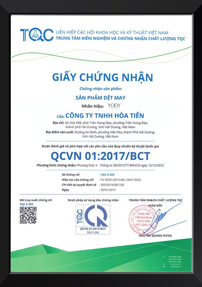 YODY Fashion được trung tâm TQC Chứng nhận hợp quy dệt may ảnh 4